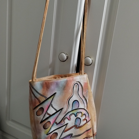 Vintage leather hand painted bag - Picture 4 of 5